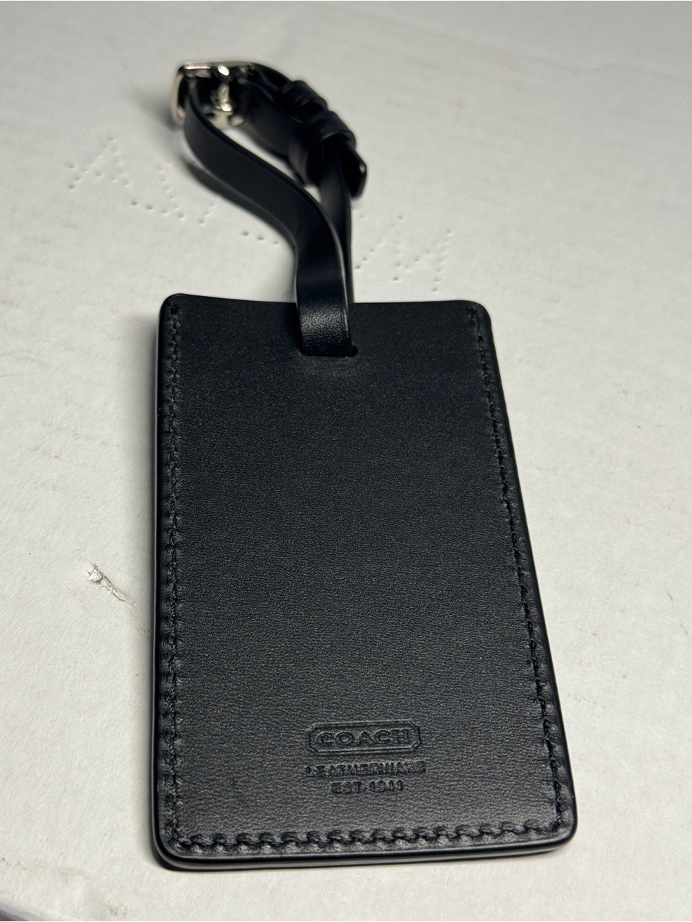 Coach Black Leather Luggage Tag with Strap